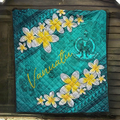 Vanuatu Polynesian Quilt - Plumeria With Blue Ocean