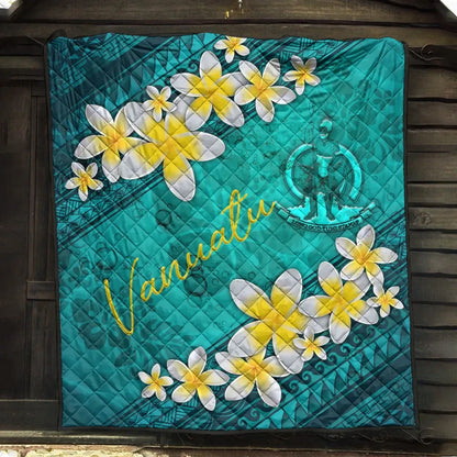 Vanuatu Polynesian Quilt - Plumeria With Blue Ocean