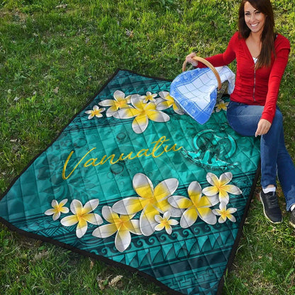 Vanuatu Polynesian Quilt - Plumeria With Blue Ocean