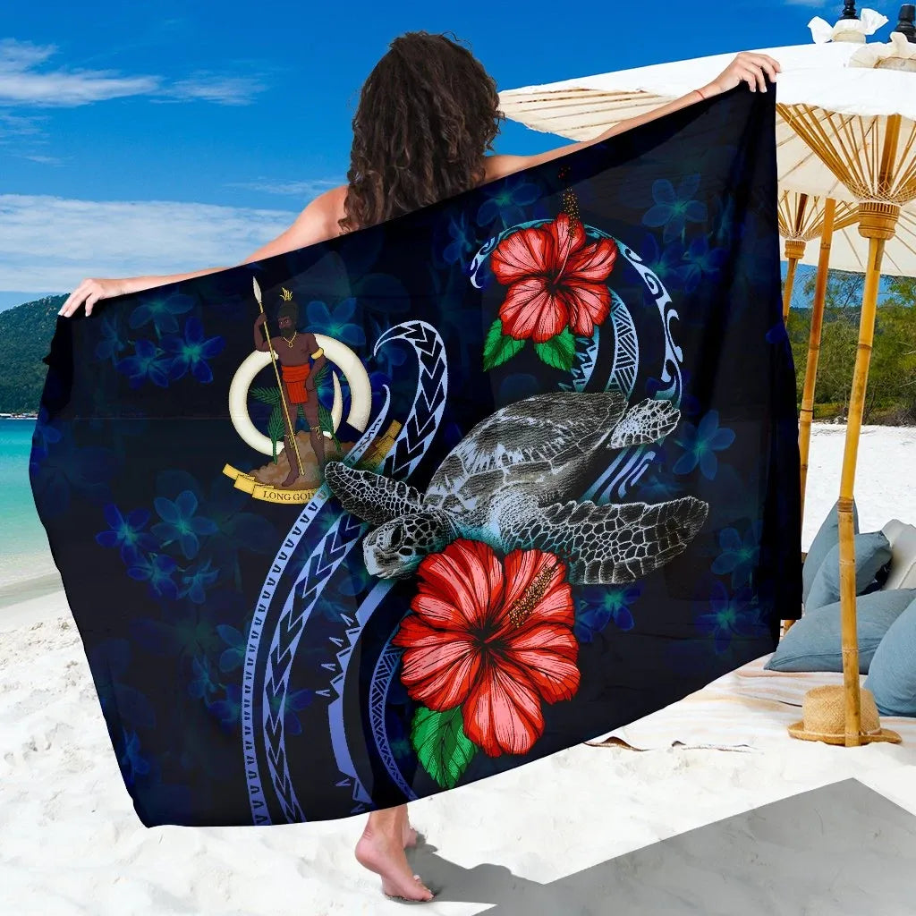 Vanuatu Polynesian Sarong - Blue Turtle Hibiscus