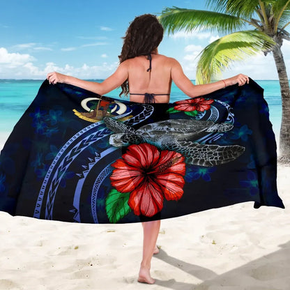 Vanuatu Polynesian Sarong - Blue Turtle Hibiscus