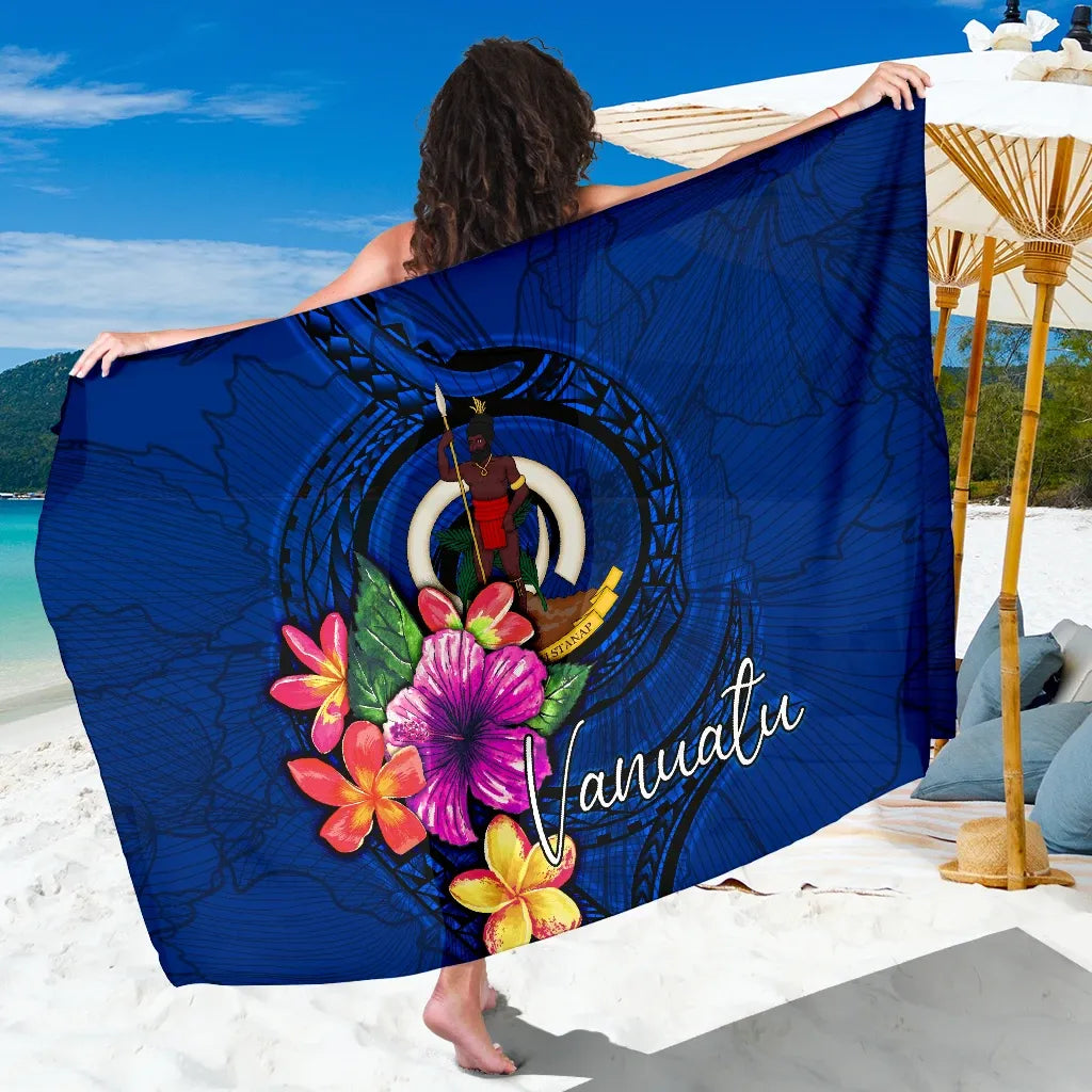 Vanuatu Polynesian Sarong - Floral With Seal Blue