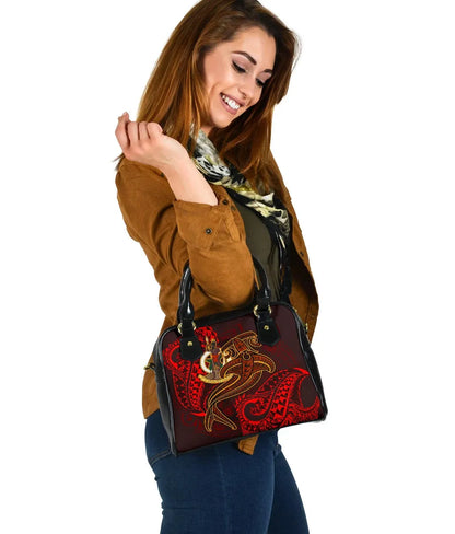 Vanuatu Polynesian Shoulder Handbag - Red Shark Polynesian Tattoo