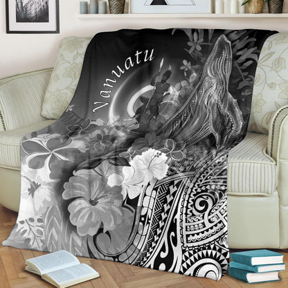 Vanuatu Premium Blanket - Humpback Whale with Tropical Flowers (White)