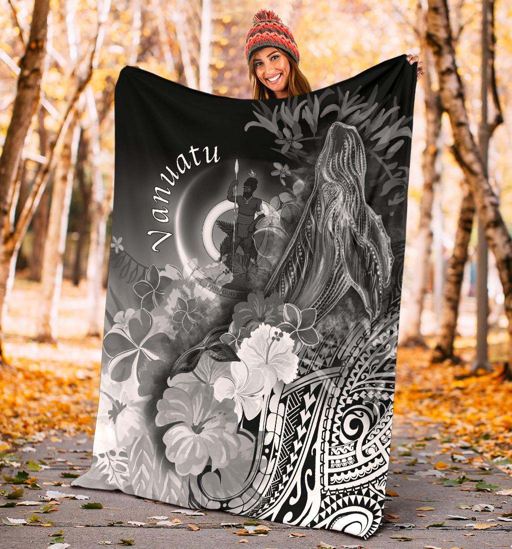 Vanuatu Premium Blanket - Humpback Whale with Tropical Flowers (White)