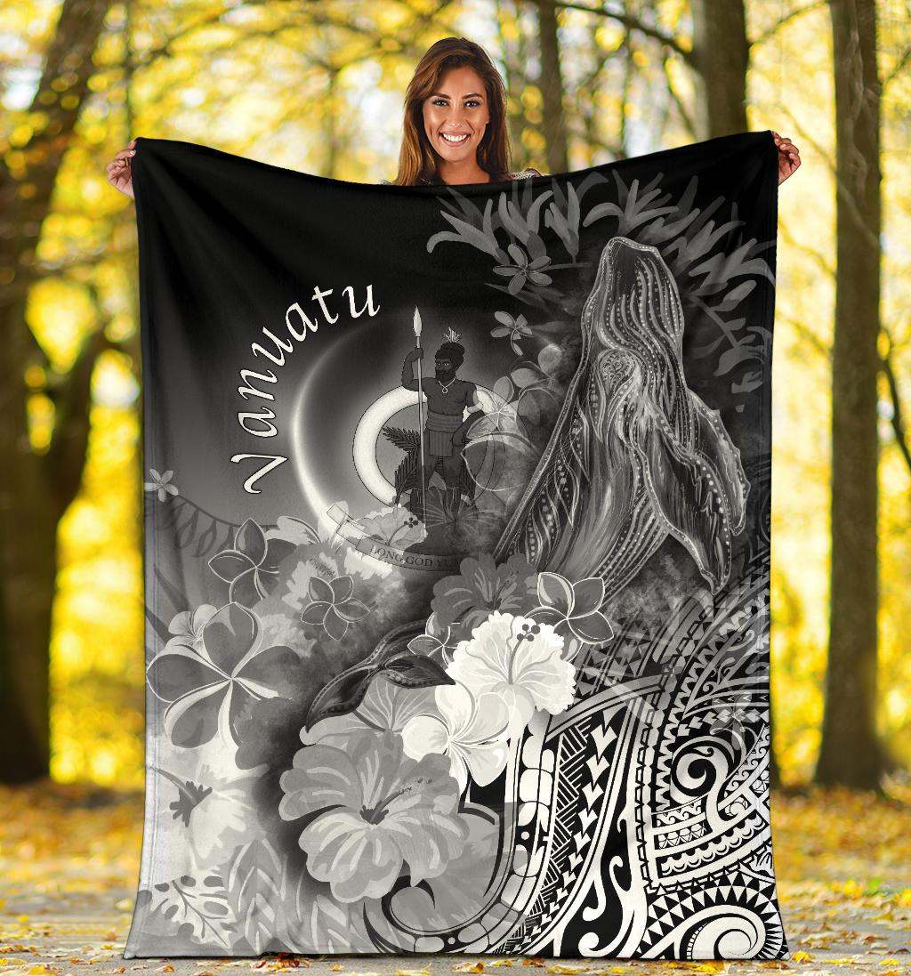 Vanuatu Premium Blanket - Humpback Whale with Tropical Flowers (White)