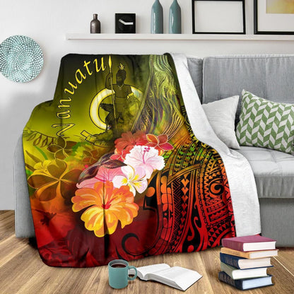 Vanuatu Premium Blanket - Humpback Whale with Tropical Flowers (Yellow)