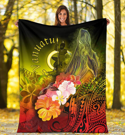 Vanuatu Premium Blanket - Humpback Whale with Tropical Flowers (Yellow)