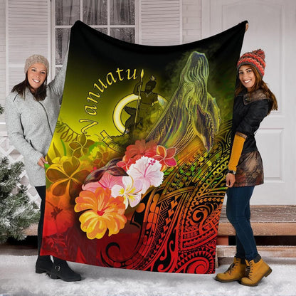 Vanuatu Premium Blanket - Humpback Whale with Tropical Flowers (Yellow)