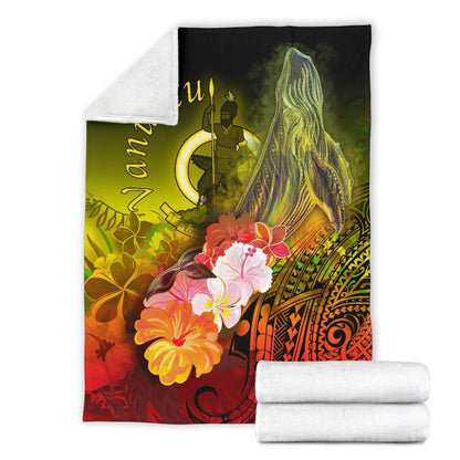 Vanuatu Premium Blanket - Humpback Whale with Tropical Flowers (Yellow)