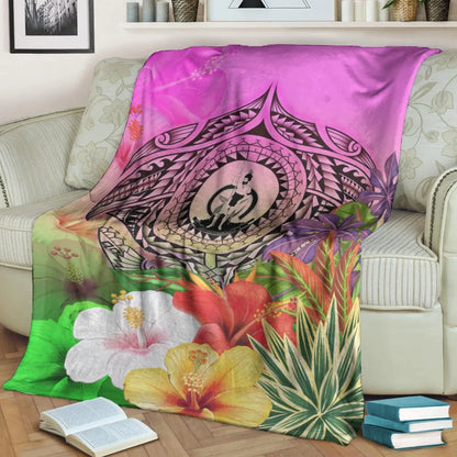Vanuatu Premium Blanket - Manta Ray Tropical Flowers
