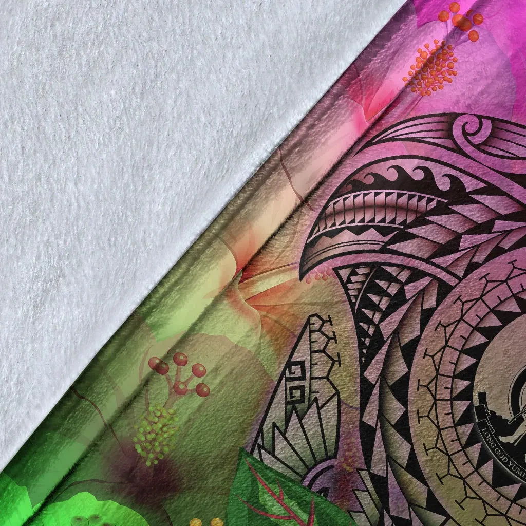 Vanuatu Premium Blanket - Manta Ray Tropical Flowers