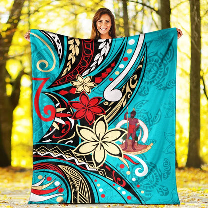 Vanuatu Premium Blanket - Tribal Flower With Special Turtles Blue Color