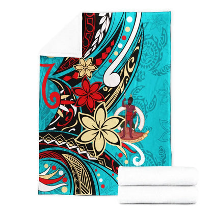 Vanuatu Premium Blanket - Tribal Flower With Special Turtles Blue Color