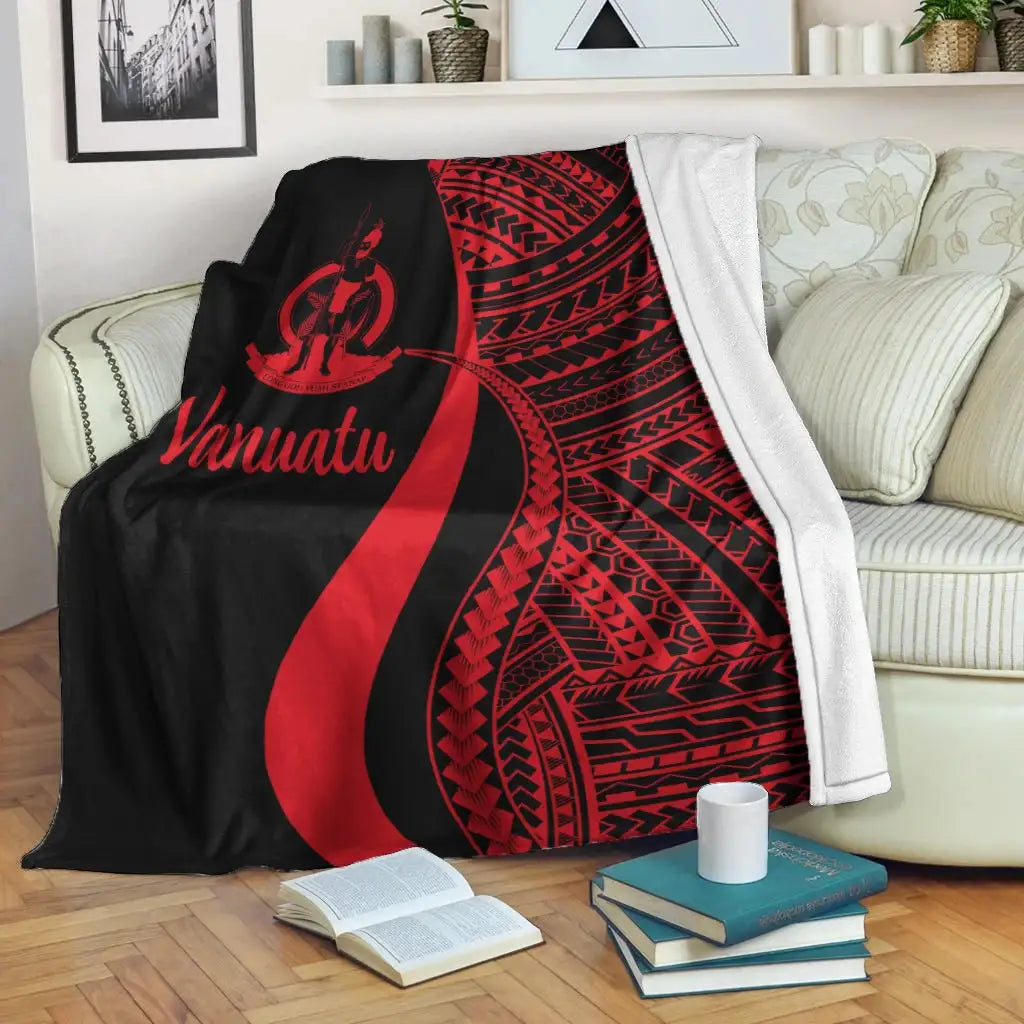 Vanuatu Premium Blanket - Red Polynesian Tentacle Tribal Pattern