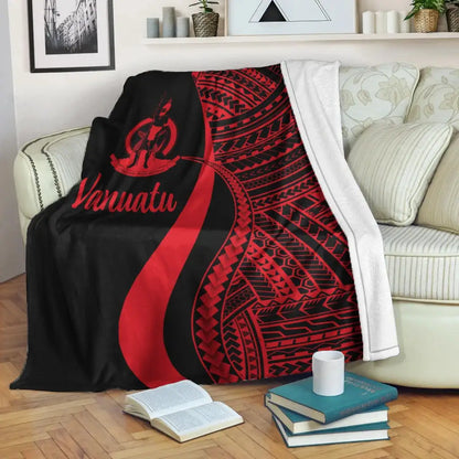 Vanuatu Premium Blanket - Red Polynesian Tentacle Tribal Pattern