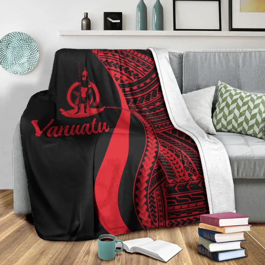 Vanuatu Premium Blanket - Red Polynesian Tentacle Tribal Pattern