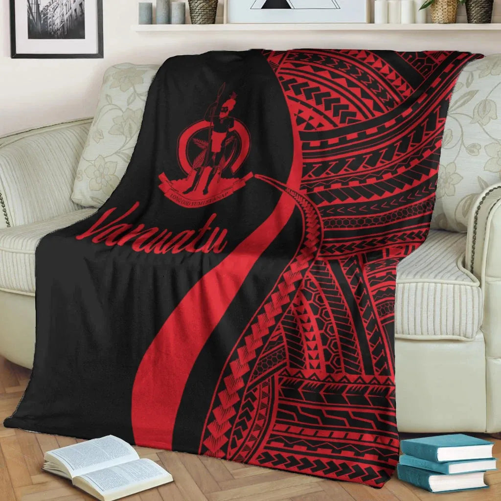 Vanuatu Premium Blanket - Red Polynesian Tentacle Tribal Pattern