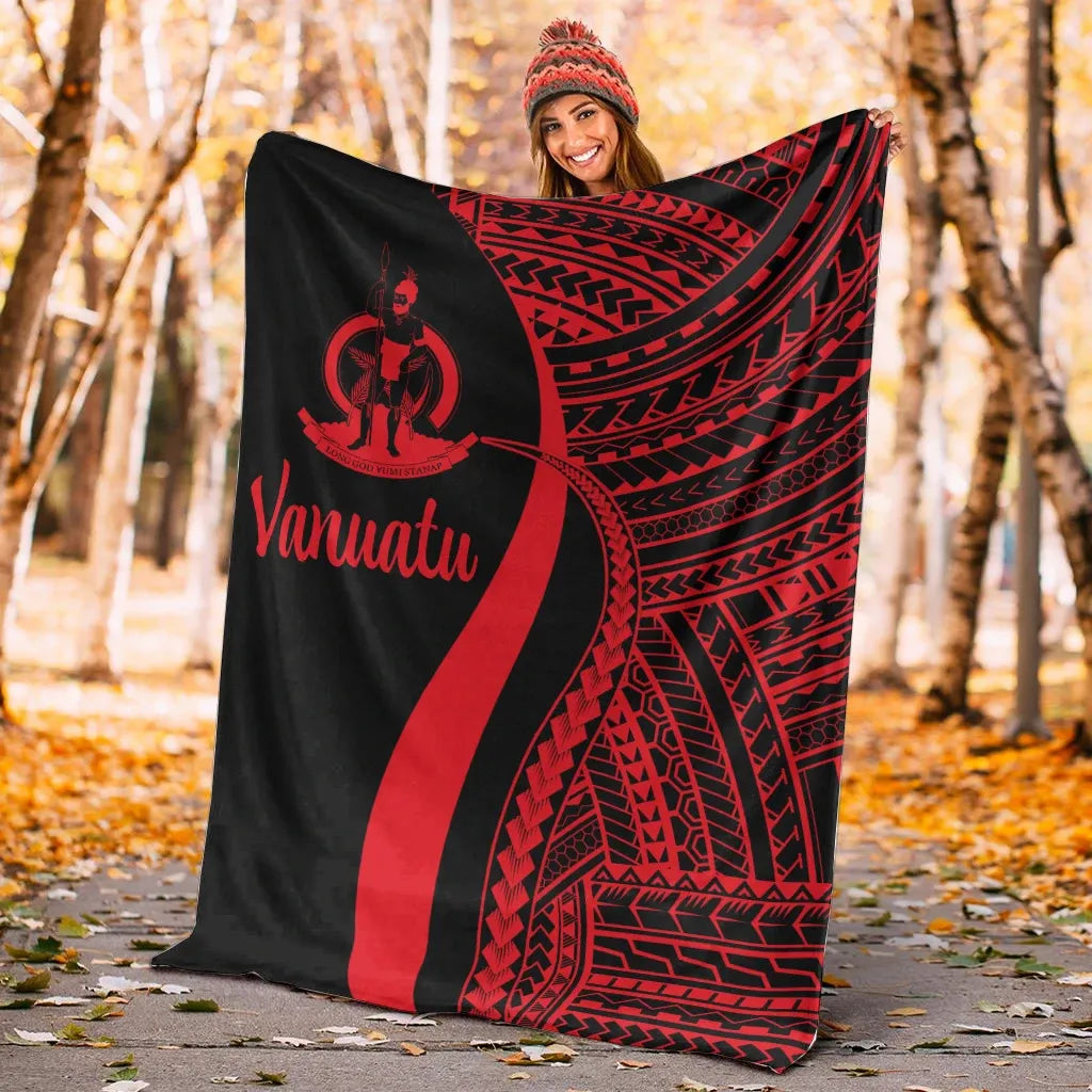 Vanuatu Premium Blanket - Red Polynesian Tentacle Tribal Pattern