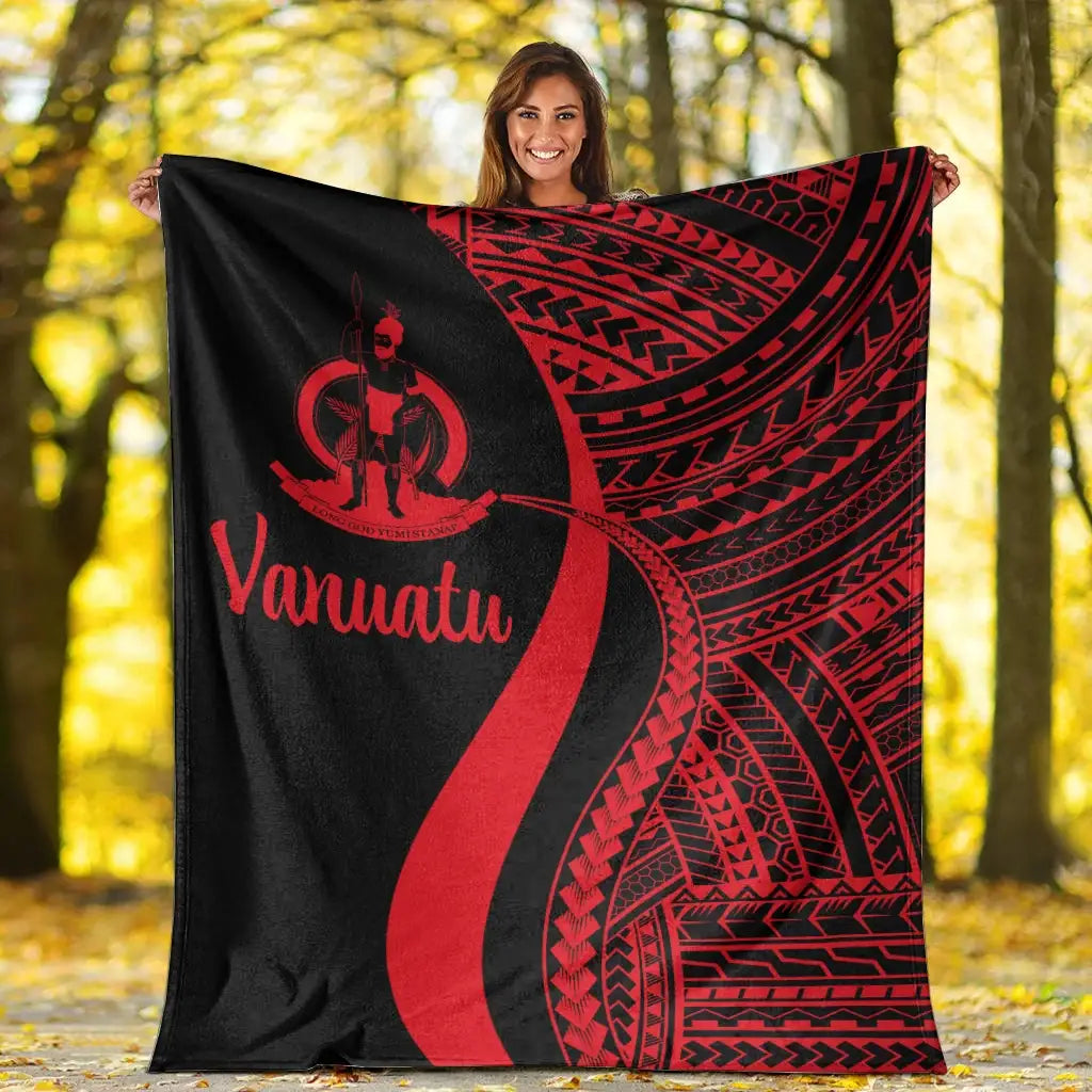 Vanuatu Premium Blanket - Red Polynesian Tentacle Tribal Pattern