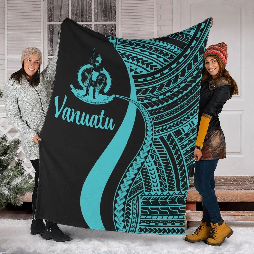 Vanuatu Premium Blanket - Turquoise Polynesian Tentacle Tribal Pattern