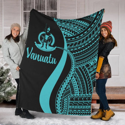Vanuatu Premium Blanket - Turquoise Polynesian Tentacle Tribal Pattern