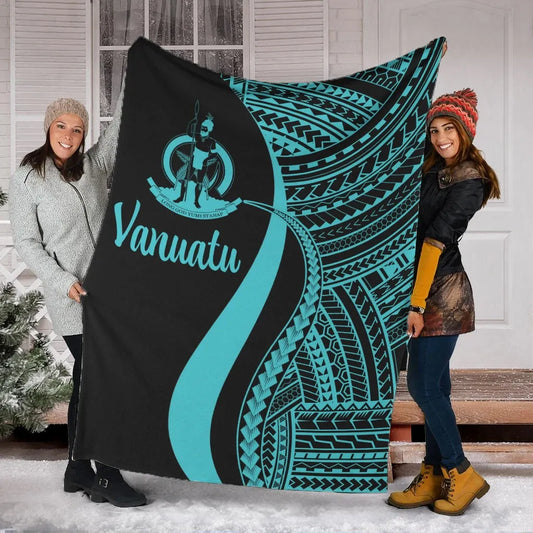 Vanuatu Premium Blanket - Turquoise Polynesian Tentacle Tribal Pattern