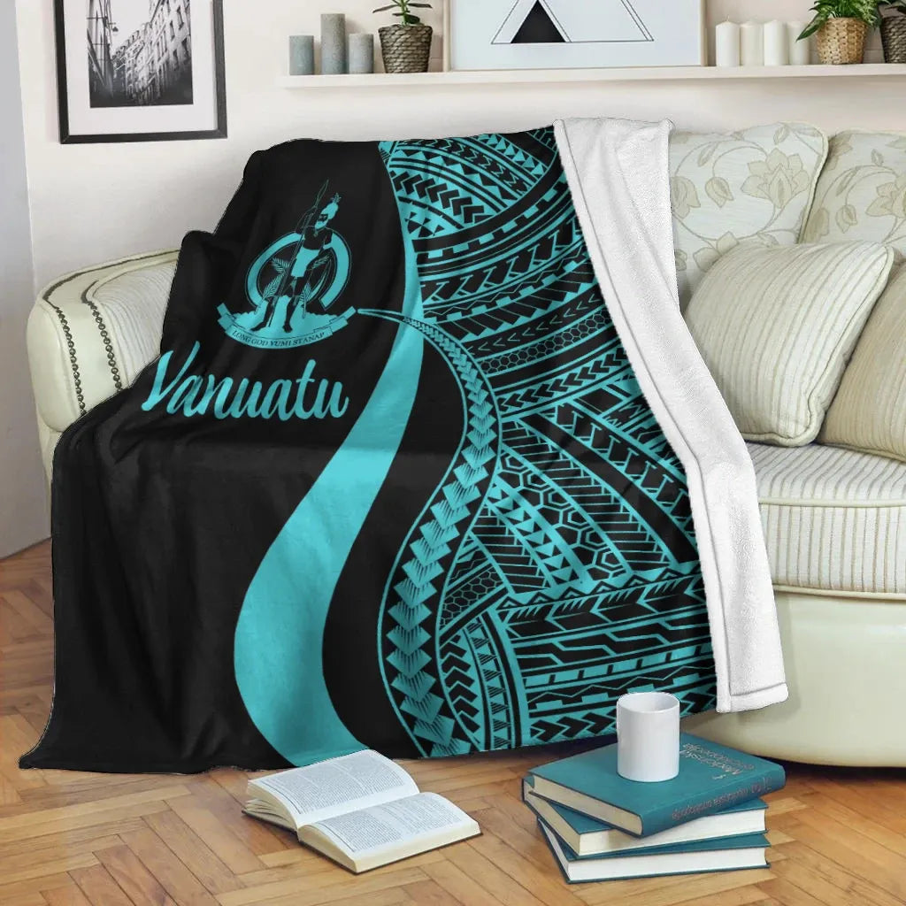 Vanuatu Premium Blanket - Turquoise Polynesian Tentacle Tribal Pattern
