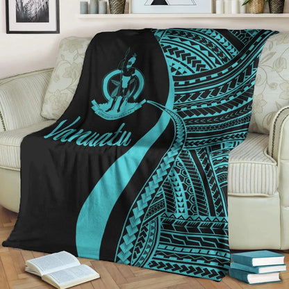Vanuatu Premium Blanket - Turquoise Polynesian Tentacle Tribal Pattern