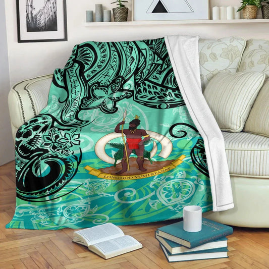 Vanuatu Premium Blanket - Vintage Floral Pattern Green Color