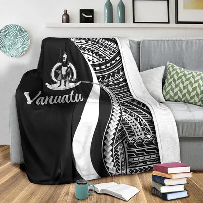 Vanuatu Premium Blanket - White Polynesian Tentacle Tribal Pattern