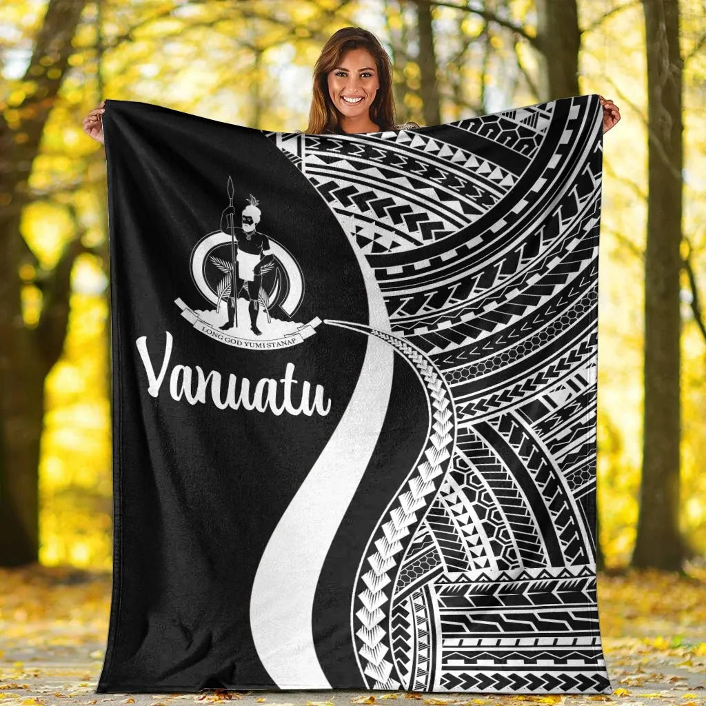 Vanuatu Premium Blanket - White Polynesian Tentacle Tribal Pattern