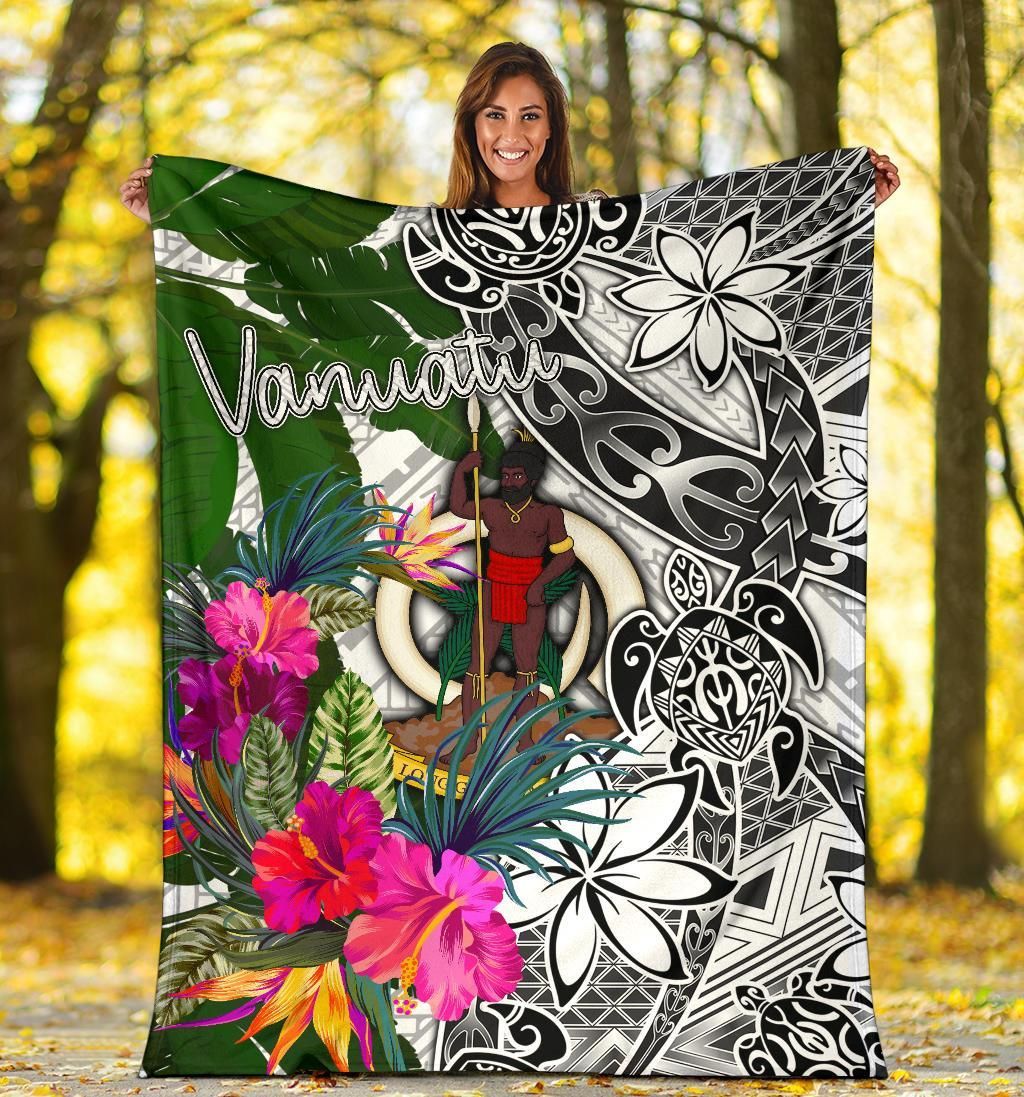 Vanuatu Premium Blanket White - Turtle Plumeria Banana Leaf