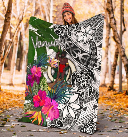 Vanuatu Premium Blanket White - Turtle Plumeria Banana Leaf