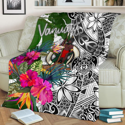 Vanuatu Premium Blanket White - Turtle Plumeria Banana Leaf