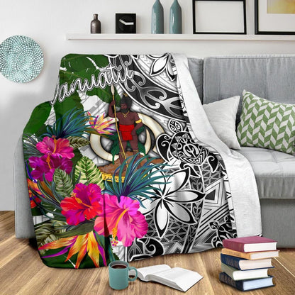 Vanuatu Premium Blanket White - Turtle Plumeria Banana Leaf