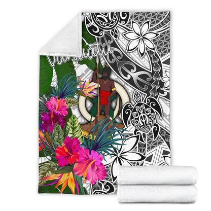 Vanuatu Premium Blanket White - Turtle Plumeria Banana Leaf