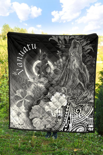 Vanuatu Premium Quilt - Humpback Whale with Tropical Flowers (White)
