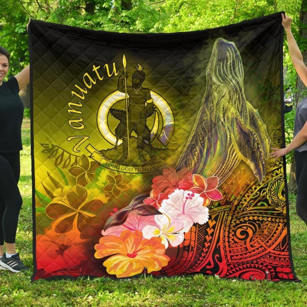 Vanuatu Premium Quilt - Humpback Whale with Tropical Flowers (Yellow)