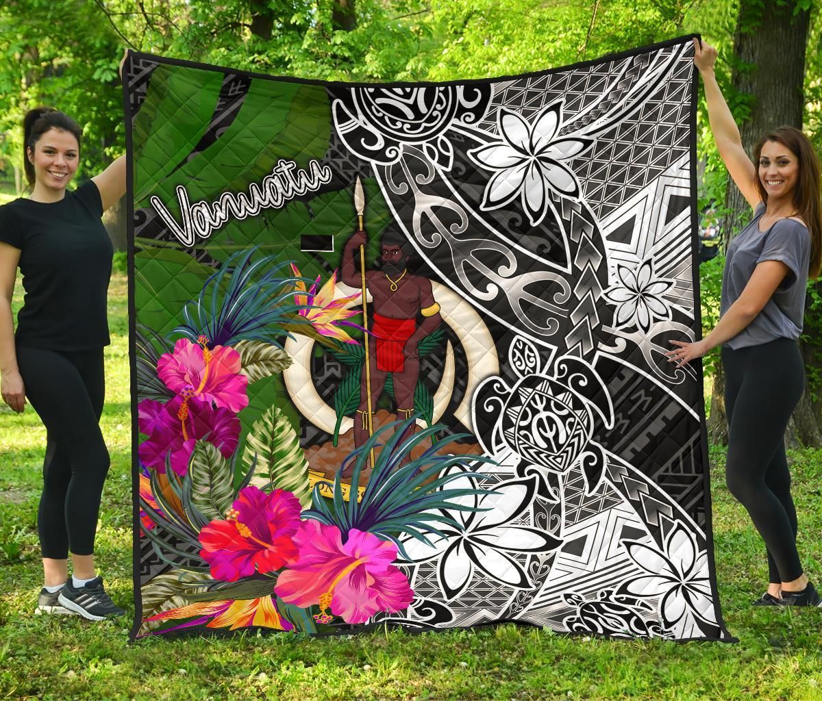Vanuatu Premium Quilt - Turtle Plumeria Banana Leaf