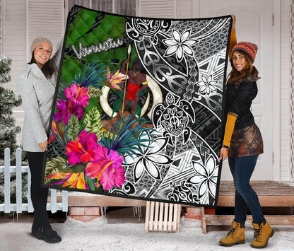 Vanuatu Premium Quilt - Turtle Plumeria Banana Leaf