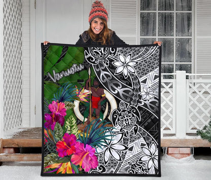 Vanuatu Premium Quilt - Turtle Plumeria Banana Leaf