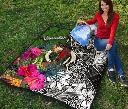 Vanuatu Premium Quilt - Turtle Plumeria Banana Leaf