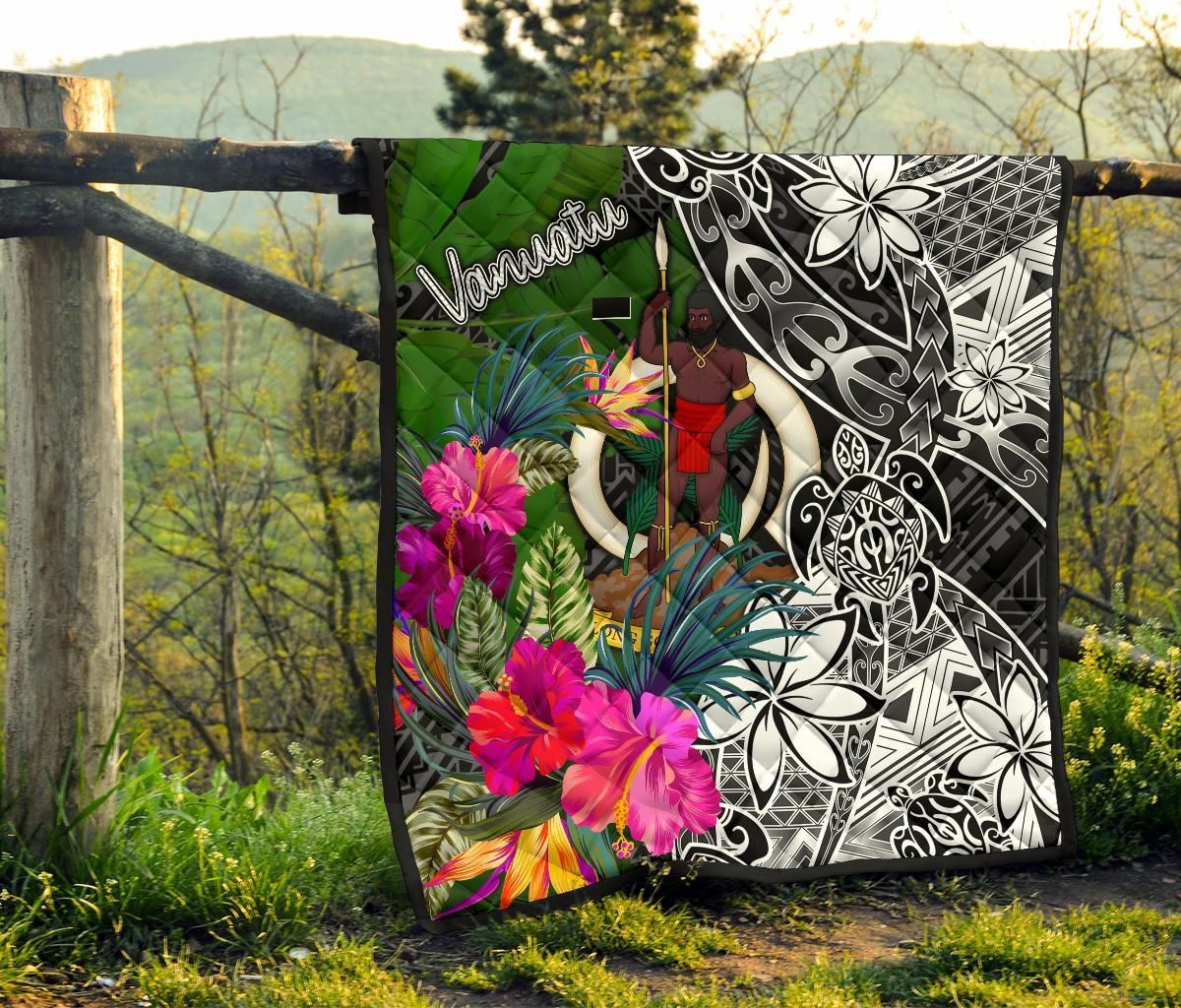 Vanuatu Premium Quilt - Turtle Plumeria Banana Leaf