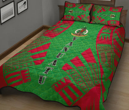Vanuatu Quilt Bed Set - Vanuatu Coat Of Arms Red Tattoo Style