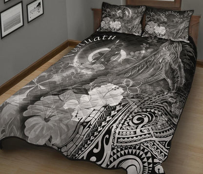 Vanuatu Quilt Bed Set - Humpback Whale with Tropical Flowers (White)