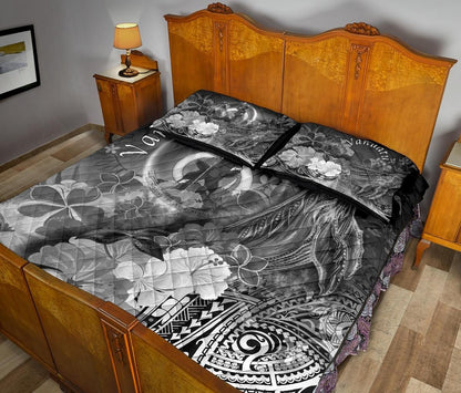 Vanuatu Quilt Bed Set - Humpback Whale with Tropical Flowers (White)