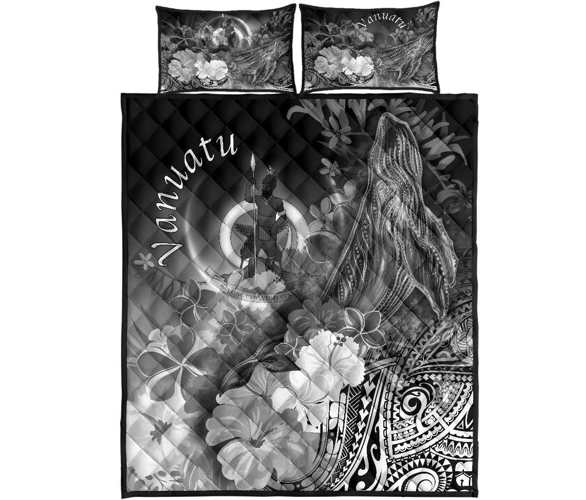 Vanuatu Quilt Bed Set - Humpback Whale with Tropical Flowers (White)