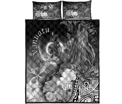 Vanuatu Quilt Bed Set - Humpback Whale with Tropical Flowers (White)