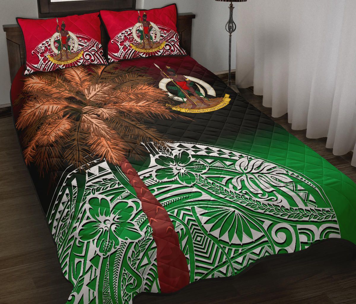 Vanuatu Quilt Bed Set Polynesian Palm Tree Flag